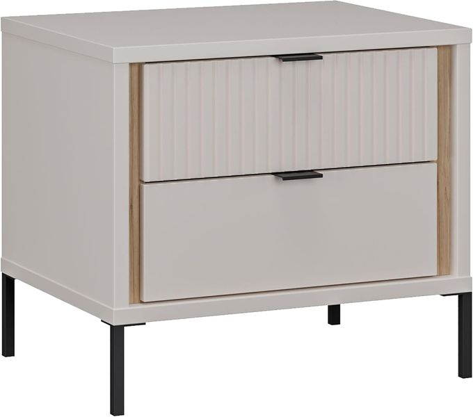 Eleganter zweischubladiger Nachttisch aus Holzwerkstoff, kaschmirbeige Eichendekor Optik 54,4 x 48,8 x 41,5 cm