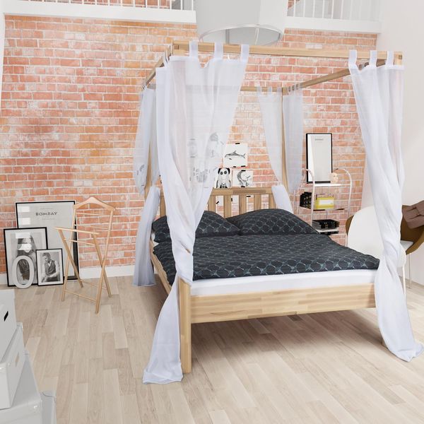 Klassisches Buchen-Massivholz Himmelbett mit dekorativem Kopfteil, stabiles Schlafbett 180 x 200 cm