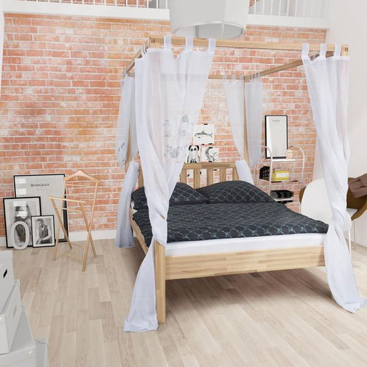 Klassisches Buchen-Massivholz Himmelbett mit dekorativem Kopfteil, stabiles Schlafbett 180 x 200 cm