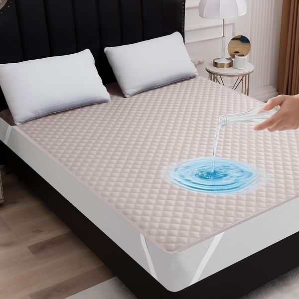 Grauer gesteppter Matratzenschoner mit elastischen Ecken, wasserdichte und atmungsaktive Schutzauflage 180 x 200 cm