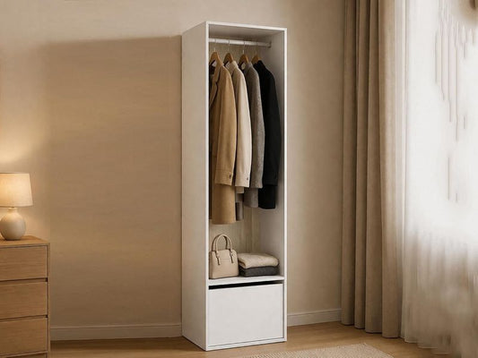 Geraumiger Kleiderschrank in Weiss-Eiche Optik, moderner Garderobenschrank 60 x 45 x 205 cm fur Schlafzimmer