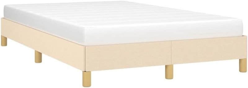 Cremeweisses Stoffdoppelbett mit Lattenrost und stabilen Stutzfussen, komfortabler Bettrahmen 120 x 200 cm