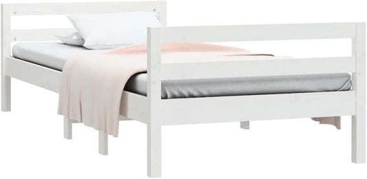 Weiss lackiertes Kieferneinzelbett, kompaktes Massivholz-Schlafbett mit Lattenrost 90 x 200 cm