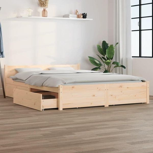 Funktionales Massivholzdoppelbett mit integrierten Aufbewahrungsschubladen, stabiler Bettrahmen 120 x 200 cm