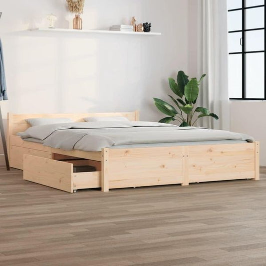 Funktionales Massivholzdoppelbett mit integrierten Aufbewahrungsschubladen, stabiler Bettrahmen 120 x 200 cm