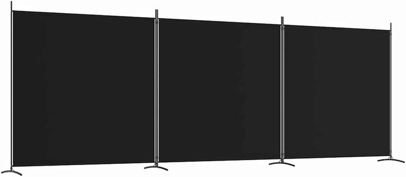 Dreiteiliger faltbarer Raumteiler aus Stoff und Eisen, schwarze Sichtschutzwand 525 x 180 cm fur Wohn und Arbeitsraume
