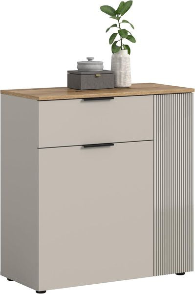 Kaschmirbeige Kommode in Eichenoptik, platzsparendes Slide-Aufbewahrungsmobel 80 x 86 x 38 cm