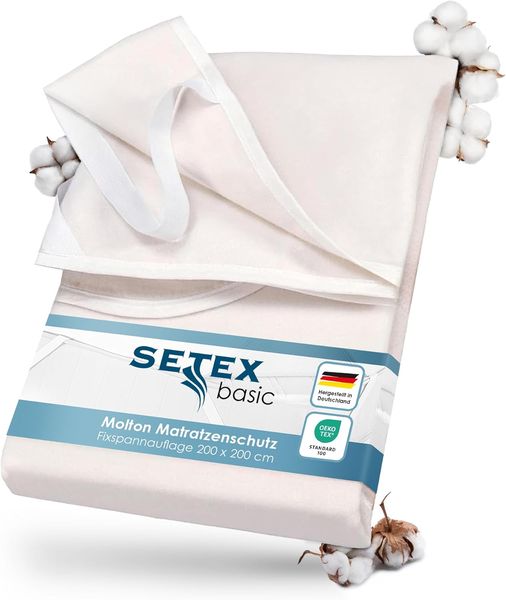 Naturfarbener Baumwoll-Molton Matratzenschoner mit Eckgummis, atmungsaktive Schutzauflage 200 x 200 cm