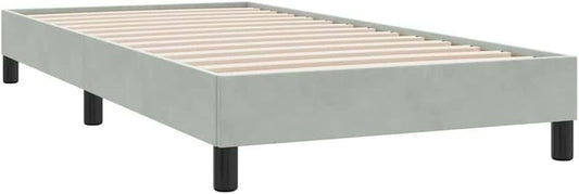 Hellgraues Samtpolsterbettgestell ohne Matratze, stabiles Schlafzimmermobel im Mass 100 x 210 cm