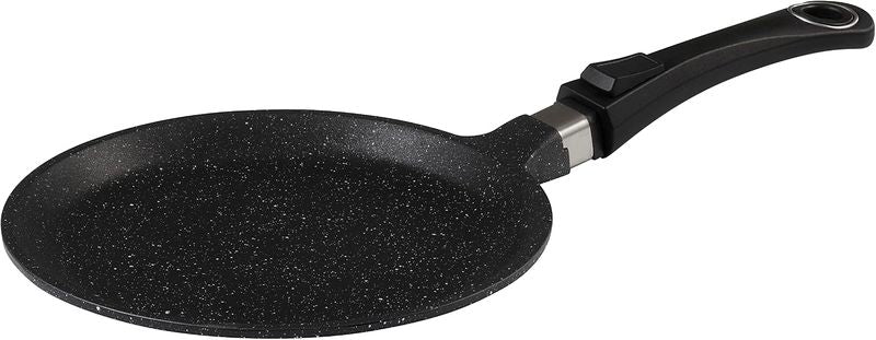 Schwarze Crepe-Pfanne im Stone-Style Design mit zwei Griffen, praktische 24 cm Kuchenpfanne