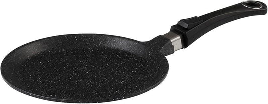 Schwarze Crepe-Pfanne im Stone-Style Design mit zwei Griffen, praktische 24 cm Kuchenpfanne