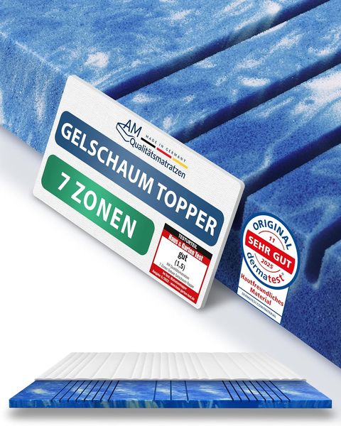 Deutscher 7-Zonen Deluxe Gelschaum-Topper 8 cm Hohe, kuhlende atmungsaktive Matratzenauflage mit Lyocell-Bezug und Anti-Rutsch-Effekt 140 x 200 cm